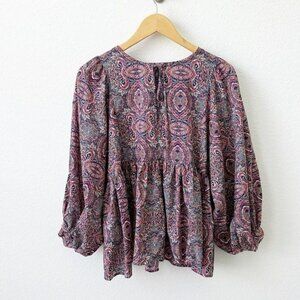 Banana Republic Balloon Sleeve Paisley Blouse Work Shirt Top Size M